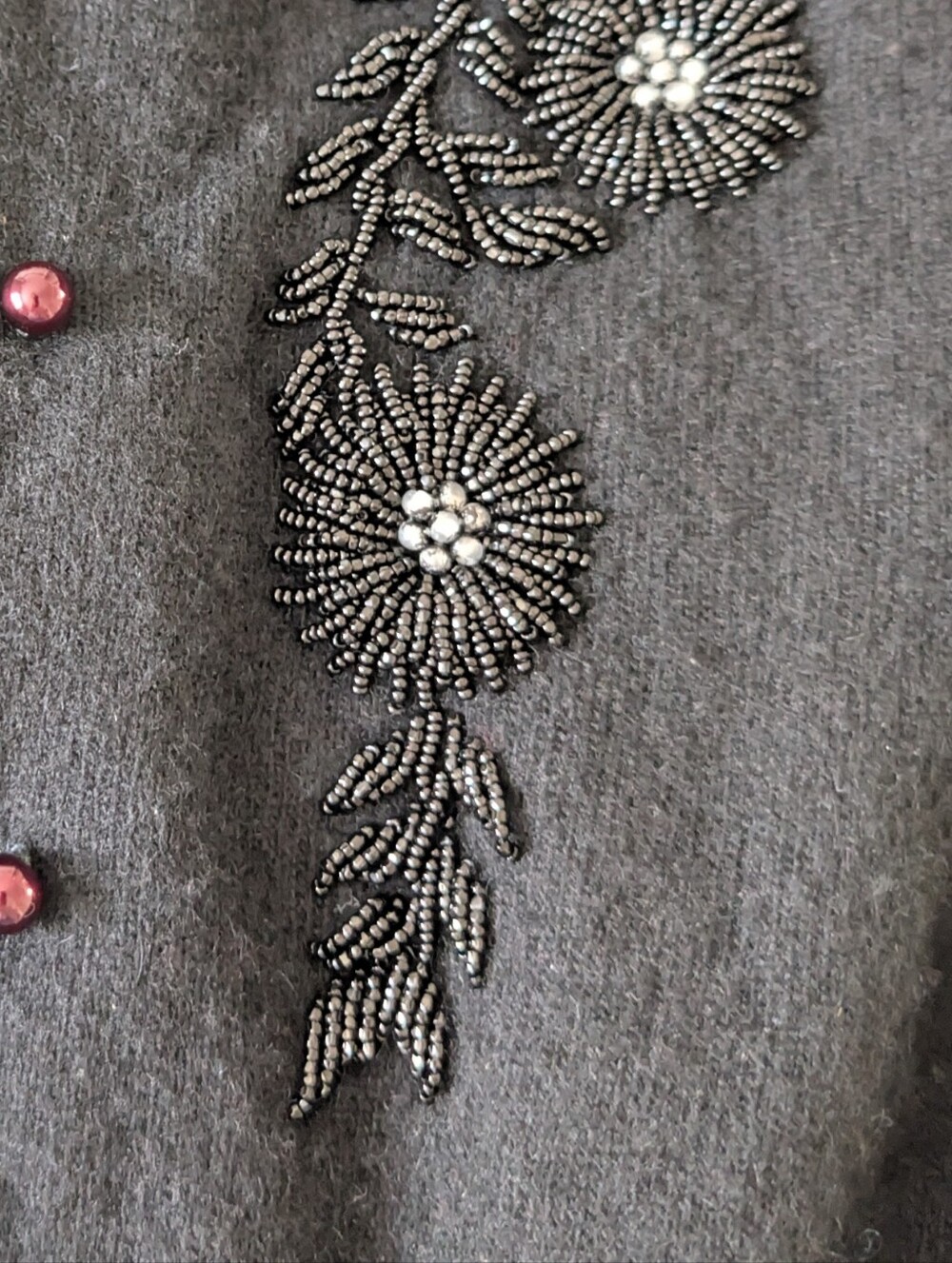 Vintage Wool Black Beaded Floral Embroidered Cardigan - Picture 3 of 8